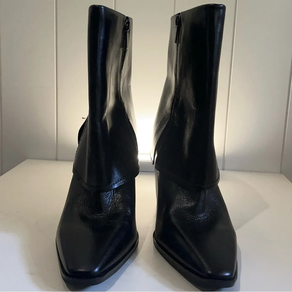 Vince Camuto NWOT Alolison Mid-Calf  heeled boots  leather size 9 Black - Picture 5 of 14